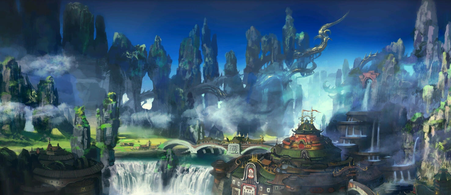 A painting of the country of Doma, overlooking the magnificent Doma Castle, in the beautiful Yanxia region of Othard.